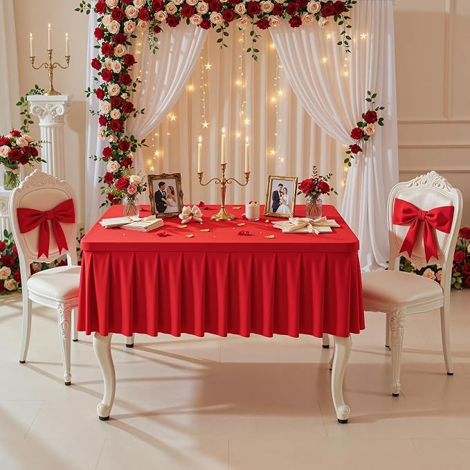 PARTISKY Red Spandex Square Tablecloths 34x34 Inch, 2 Pack Wrinkle Free Fitted Card Table Cloth Stretch Square Table Cover for Kitchen Dinner, Holiday Party, Wedding Banquet, Display Trade Show