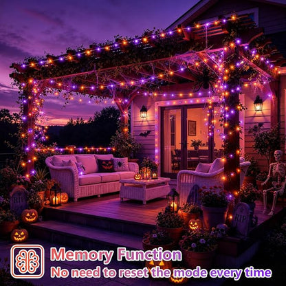 YEGUO 4 Pack Halloween Solar Fairy Lights, Each 33ft 100 LED Orange and Purple Christmas Lights Outdoor Waterproof, 8 Modes Sliver Wire Solar String Lights
