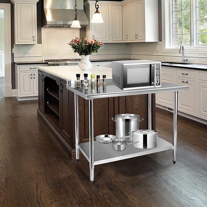 STABLEINK Stainless Steel Small Table with Undershelf 30”x24 for Prep | NSF Certified Heavy Duty Metal Work Table Workbench for Commercial Kitchen Restaurant Hotel Laundry Garage Chef Homemaker