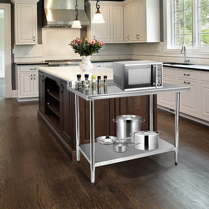 STABLEINK Stainless Steel Table with Backsplash 60x24 Inches 5ft for Prep | NSF Certified Metal Work Table with Adjustable Undershelf for Commercial Kitchen Restaurant Hotel Laundry Garage Chef