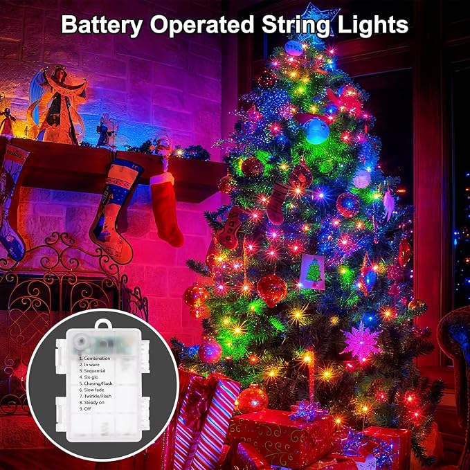 2 Pack Battery Operated String Lights Outdoor Indoor Total 132ft 400 LED, 8 Modes with Remote Timer Waterproof Twinkle Fairy Lights Battery Powered for Christmas Tree Bedroom Party Decor, Multicolor