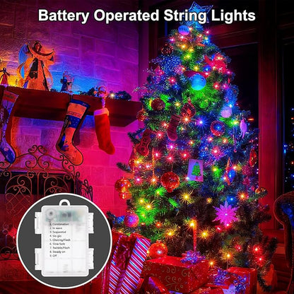 2 Pack Battery Operated String Lights Outdoor Indoor Total 132ft 400 LED, 8 Modes with Remote Timer Waterproof Twinkle Fairy Lights Battery Powered for Christmas Tree Bedroom Party Decor, Multicolor