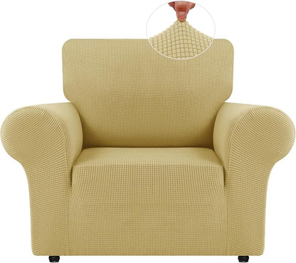 LURKA Stretch Chair Cover for Sofa, 1 Piece Armchair Slipcover, Champagne | Soft Stretch Jacquard, Fits 31"-55" Armchairs, Elastic Bottom for Secure Fit, Machine Washable, Pet & Kid Friendly