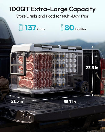 EUHOMY 12 Volt Refrigerator, 100QT(95L) Dual Zone Electric Cooler APP Control, IPX4 Waterproof Car Refrigerator -4℉~68℉, Car Fridge 12/24V DC 100-240V AC, Portable Car Freezer for Camping, Travel, RV