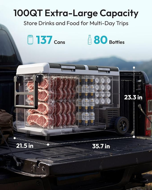 EUHOMY 12 Volt Refrigerator, 100QT(95L) Dual Zone Electric Cooler APP Control, IPX4 Waterproof Car Refrigerator -4℉~68℉, Car Fridge 12/24V DC 100-240V AC, Portable Car Freezer for Camping, Travel, RV