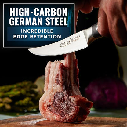 Cutluxe Curved Boning Knife – 6" Boning Knife for Meat Cutting, Filleting – High Carbon German Steel, Full Tang & Ergonomic Handle Design – Artisan Series