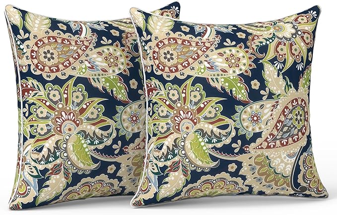 LVTXIII Outdoor Throw Pillow Covers Set of 2, Patio Waterproof Pillow Cases Fade Resistant Accent Pillow Covers for Home and Garden Furniture Decoration, 18"x18", Paisley Sapphire Blue
