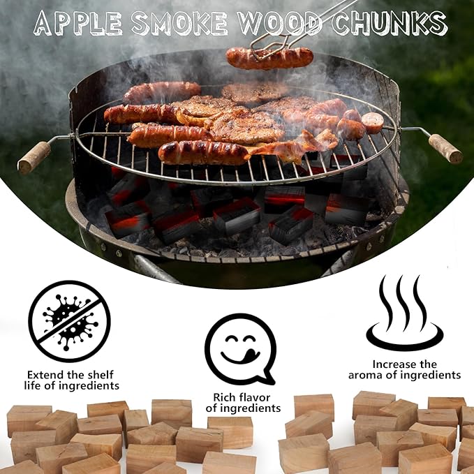 Lumberer Apple Wood Smoking Chunks – 100% Natural Hardwood for Smokers & Grills – Long-Lasting Burn (1+ Hours) – Light Fruity Smoke Flavor – 4LBS, High-Temp Sterilized & Clean Burn
