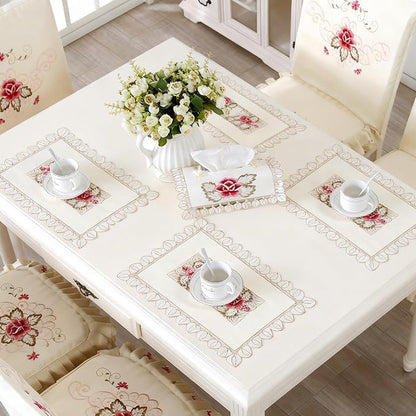 LeLehome Set of 4 Flower Embroidered Placemats, Oblong White Leaves Rose Lunchmats Place Mats, Home Kitchen Dining Restaurant Party Indoor Decor Table Mats, 18 Inch X 12 Inch
