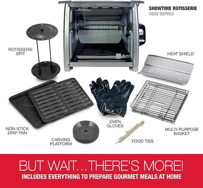 Ronco 5500 Series Countertop Rotisserie Oven, 12-lb Capacity, Stainless | Rotisserie chicken cooks perfectly, 3 functions - rotisserie, sear, no-heat rotation; basket included; auto shutoff