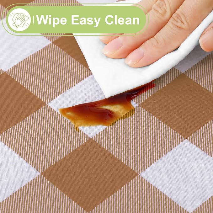 Smiry Picnic Table Cloth, Vinyl Tablecloths with Flannel Backing, 54"x78" | Waterproof Rectangle Table Cloth, Wipeable Buffalo Plaid Table Cover for Indoor and Outdoor (Brown & White)