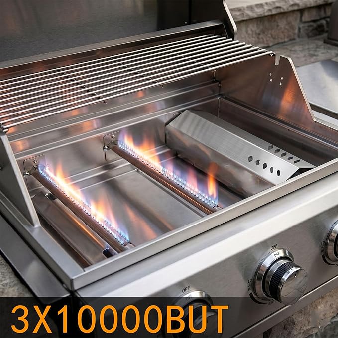 3 Burner Built In Gas Grill, Stainless Steel Propane Grill, 30,000 BTUs,Dual Fuel Compatibility(Propane/Natural), Gas Grill Outdoor Cooking