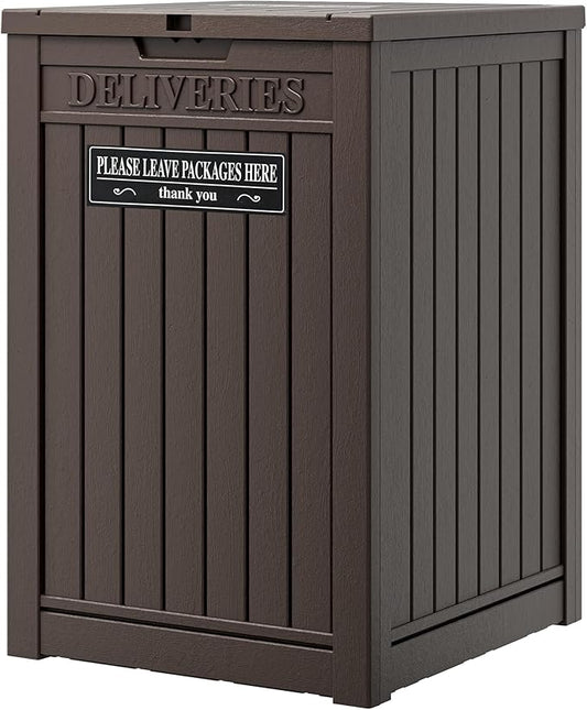 LHBGO Package Delivery Box for Outside with Sticker, 48 Gallon Storage with Lockable Secure, Large Double Wall Resin Outdoor Package Delivery Waterproof Deck