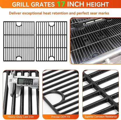 Grill Parts for Home Depot Nexgrill 4 Burner 720-0830H, 5 Burner 720-0888N, 720-0888 Gas Grill Models, Porcelain Steel Heat Plate Flame Tamer + 13 x 17 Cast Iron Grill Grates