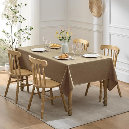Decorelia Faux Linen Farmhouse Table Cloth 60"x144" for 10 ft Rectangle Table, Coffee Waterproof Outdoor Washable Tablecloth for Rectangular Dining Room Kitchen Outdoor Party Restaurant Table
