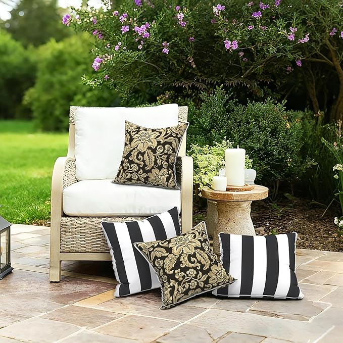 LVTXIII Outdoor Pillow Covers 20x20 inch Patio Waterproof Throw Pillow Cases Fade Resistant Accent Pillow Covers for Spring Summer Garden Decoration, Set of 2, Jacobean Black