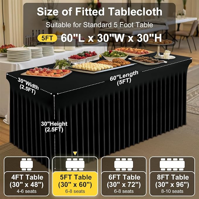 Smiry 2 Pack Spandex Elastic Fitted Table Cloth Skirt for 5FT Table | Stretch Washable Table Cloth, Banquet Table Cover for Wedding, Party, Indoor & Trade Shows, (Black, 60Lx30Wx30H)