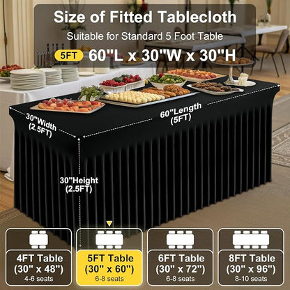 Smiry 2 Pack Spandex Elastic Fitted Table Cloth Skirt for 5FT Table | Stretch Washable Table Cloth, Banquet Table Cover for Wedding, Party, Indoor & Trade Shows, (Black, 60Lx30Wx30H)