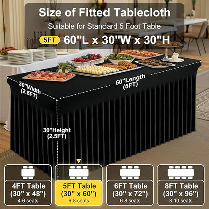 Smiry Spandex Elastic Fitted Table Cloth Skirt for 5FT Rectangle Table | Stretch Washable Table Cloth, Banquet Table Cover for Wedding, Party, Indoor & Trade Shows, (Black, 60Lx30Wx30H)