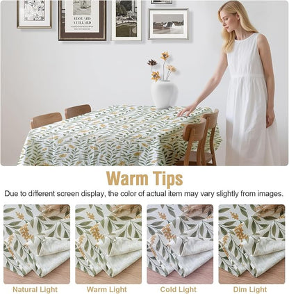 H.VERSAILTEX Linen Table Cloths Floral Printed Tablecloth Spill-Proof Waterproof Table Cover for Dining Buffet Feature Soft and Thick Fabric Wrinkle Free, 60 x 104 Inch, Adela Botanical Motif - Sage