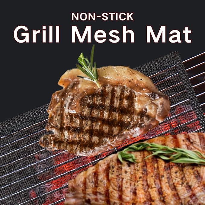 2 Pack Grill Mesh, Non Stick BBQ & Baking Mats, Heavy Duty, Reusable and Easy to Clean, Works on Gas, Charcoal and Electric BBQ (15.7 x 13 Inch x 2 pcs)