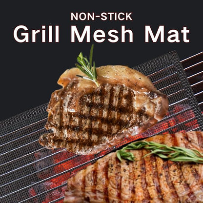 2 Pack Grill Mesh, Non Stick BBQ & Baking Mats, Heavy Duty, Reusable and Easy to Clean, Works on Gas, Charcoal and Electric BBQ (15.7 x 13 Inch x 2 pcs)