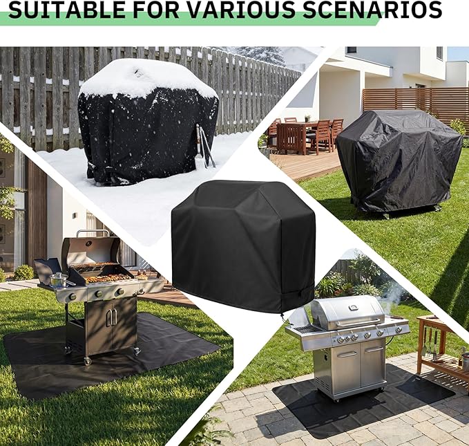 Tigeen 2 Pcs BBQ Grill Protector Cover and Under Grill Pad Set, 58'' Waterproof Windproof Barbecue Cover with Double Sided Oil Proof Fireproof Deck Mat for Outdoor Kitchen Patio Protection