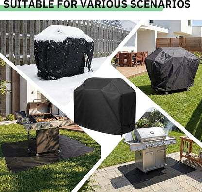 Tigeen 2 Pcs BBQ Grill Protector Cover and Under Grill Pad Set, 58'' Waterproof Windproof Barbecue Cover with Double Sided Oil Proof Fireproof Deck Mat for Outdoor Kitchen Patio Protection