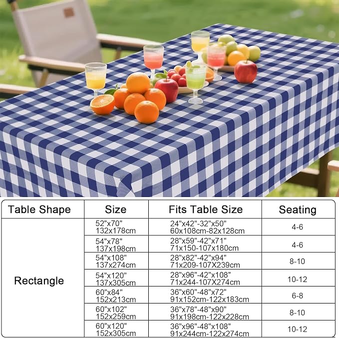 Smiry Picnic Table Cloth, Vinyl Tablecloths with Flannel Backing, 60"x120" | Waterproof Rectangle Table Cloth, Wipeable Buffalo Plaid Table Cover for Indoor and Outdoor (Navy & White)