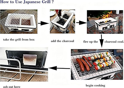 Tabletop Charcoal Grill, Traditional Japanese Clay Grill, Rectangular Outdoor Bbq Grill With Wire Mesh Grates, For Indoor Outdoor Barbecue, Backyard And Camping