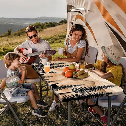 Picnic Table Cover with Bench Covers Camping Essentials Rustic Hunting Deer Forest Waterproof Windproof Camping Tablecloth Fitted Tablecloth Cover with Elastic Edge for Indoor Outdoor 3 PCS 30x96 Inch