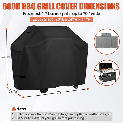 iCOVER Grill Cover 70 inch, BBQ Grill Cover for Outdoor Grill, 600D Heavy Duty Waterproof BBQ Cover, Anti-UV and Rip-Proof Barbecue Cover, Gas Grill Cover for Weber, Char-Broil, Nexgrill, etc