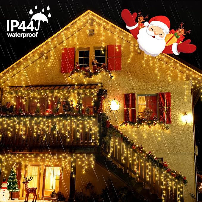 YEGUO 33ft 400 LED Icicle Lights Outdoor, 80 Drops Icicle Christmas Light Connectable, 8 Modes Warm White Xmas Icicle Lights with Timer Indoor