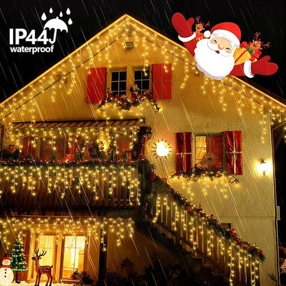 YEGUO 33ft 400 LED Icicle Lights Outdoor, 80 Drops Icicle Christmas Light Connectable, 8 Modes Warm White Xmas Icicle Lights with Timer Indoor