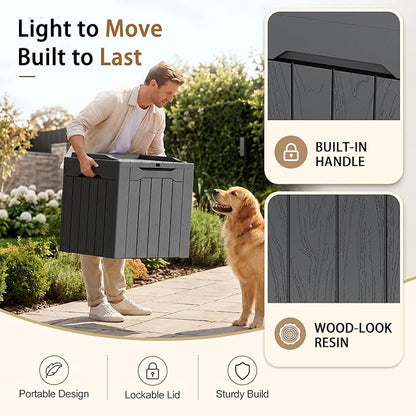 JUMMICO 31 Gallon Resin Deck Box Waterproof Indoor Outdoor Storage Boxes for Patio Furniture Cushions and Garden Tools (Gray)