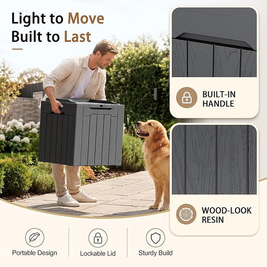 JUMMICO 31 Gallon Resin Deck Box Waterproof Indoor Outdoor Storage Boxes for Patio Furniture Cushions and Garden Tools (Gray)