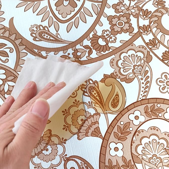 LIBERECOO Luxury Paisley Round Vinyl Tablecloth with Flannel Backing - Waterproof, Oilproof, Wipeable Dining Table Cover for Indoor/Outdoor Use