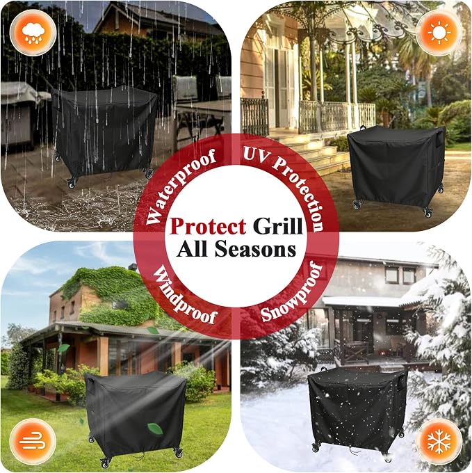 Outdoor Dining Grill Cart Cover - 33" D x 33" W x 37" H, 600D Grill Cart Cover for Nuuk, Heavy Duty Waterproof BBQ Food Prep Table Covers, Black