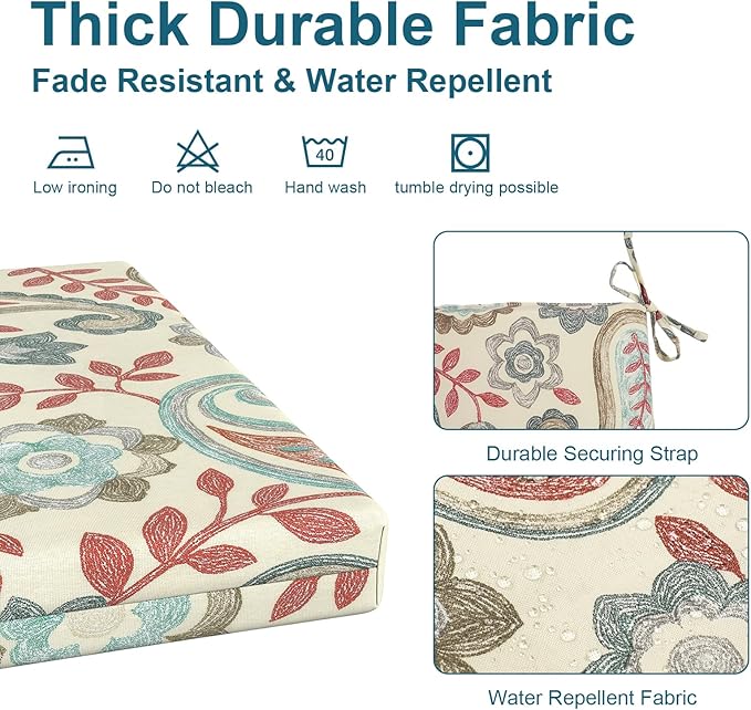 DYTXIII Set of 4 Outdoor Chair Cushions, Water Resistant 18.5"x16"x2" Square Seat Cushion for Patio Dining Chairs, High-Density Replacement Pads for Indoor Outdoor Furniture - Paisley Vintage