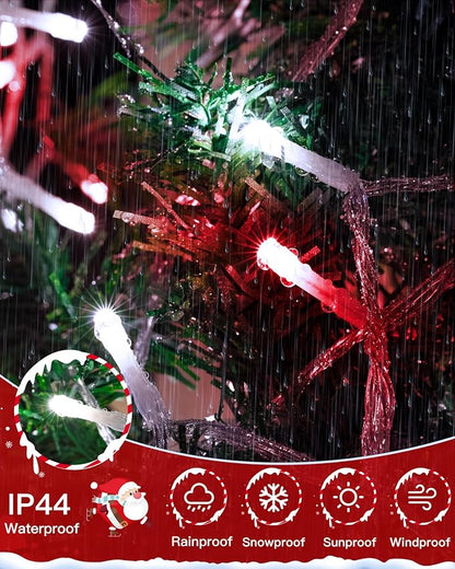 196FT 600 LED Christmas Lights Outdoor Waterproof, Timer & Memory Function, 8 Modes Red White String Lights Plug in Twinkle Lights for Xmas Tree Holiday Garden Indoor Party Decor