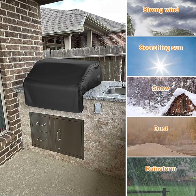 Grisun 45 Inch Built-in Grill Cover for Bull Built in Gas Grills 42-45 inch, Grill Cover for Outdoor Grill, Bull Outdoor Kitchen & Grill Head Cover, Heavy Duty Waterproof BBQ Grill Cover with Handle