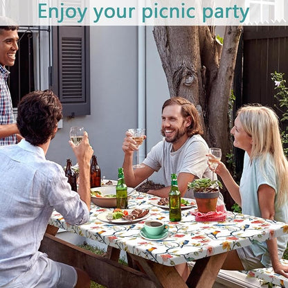 Bird Branch Picnic Table Cover with Bench Covers, Spring Summer Floral Waterproof Windproof, Fitted Tablecloth Cover with Elastic Edge, Camping Essentials, for Outdoor, Garden, 3 PCS, 30x60 Inch