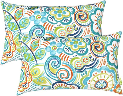 LVTXIII Outdoor/Indoor Lumbar Pillows, Decorative Patio Lumbar Cushions, Fluffy Water Repellent Garden Cushions for Home Patio Coach Sofa Use, 12×20 Inch, Pack of 2, Flower Blue