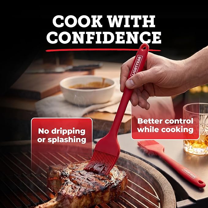 Lightyear Silicone Basting Pastry Brush Set (2 Pcs) ❘ 450°F Heat Resistant Oil Brush for Your Kitchen - Ideal For BBQ’s, Baking & Cooking | 100% Food Grade Silicone - BPA Free & Dishwasher Safe (Red)