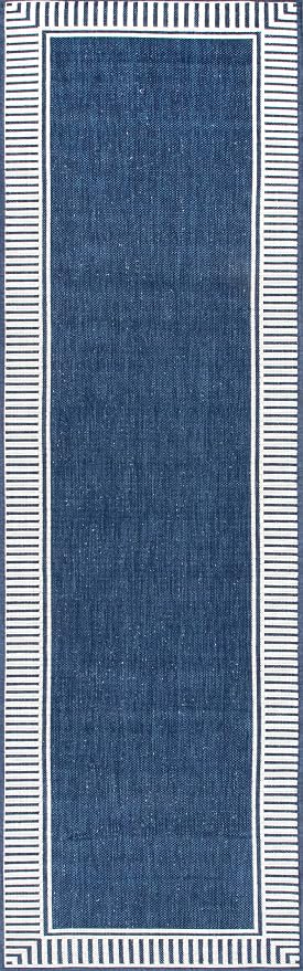 nuLOOM Asha Navy Bordered Power Loomed Indoor/Outdoor Runner Rug, 2' x 6'