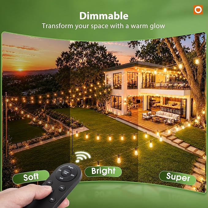 addlon 198FT Extra Long Solar Powered String Lights Outdoor Waterproof, Shatterproof 60+4 LED Bulbs, Patio Hanging Lights with Remote, Dimmable Timer for Large Backyard Garden Wedding Party Camping