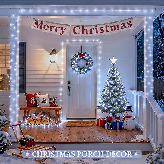 JMEXSUSS 2 Pack Solar String Lights Outdoor Waterproof, Each 33FT 100 LED Solar Fairy Lights Outdoor, 8 Modes White Christmas Light for Outside Garden Tree Patio Yard Wedding Christmas Decorations