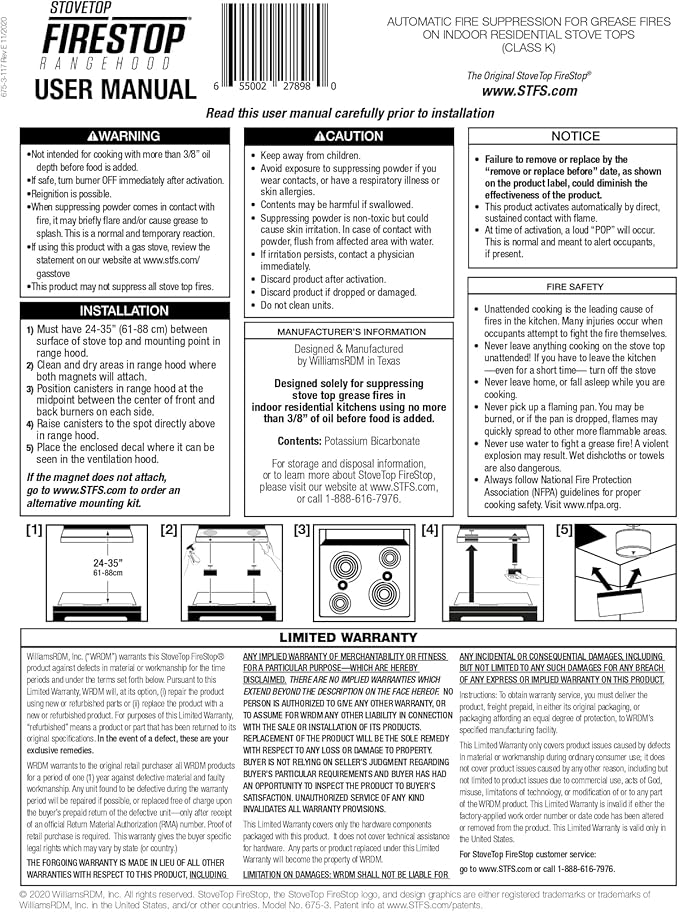 Rangehood® Fire Suppressor – Automatic StoveTop Fire Suppressor for Residential Kitchen Safety – Easy to Install, Direct Flame-Activated, Non-Toxic Fire Suppression System (1 Pair)