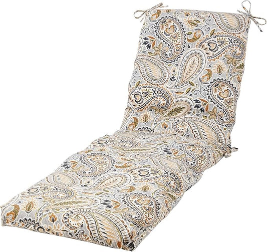 Modern Outdoor Chaise Lounge Cushion with Ties – Durable Polyester Fabric, Channel-Filled Polyfiber Insert, Removable Zippered Cover, Arctic Paisley