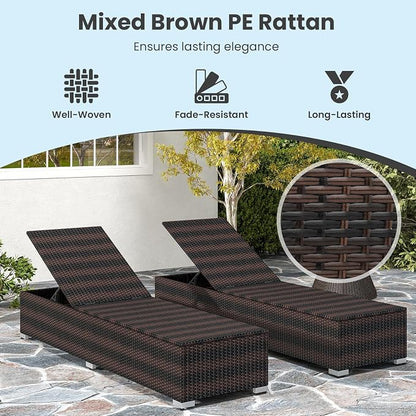 Tangkula Outdoor Chaise Lounge, Patio Wicker Lounge Chair w/ 4-Level Backrest, Heavy-Duty Metal Frame, Outside Rattan Reclining Chair w/Long Seat Cushion for Backyard, Poolside